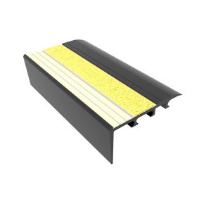 Kinesik Ecoglo C4-E20 Photoluminescent Carpet Stair Nosing Anodized Aluminium with Yellow Anti-Slip Strip 2.7" (Sold in Linear Feet)