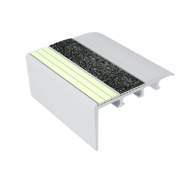 Kinesik Ecoglo C4-E20 Photoluminescent Carpet Stair Nosing with Black Anti-Slip Strip 2.7" (Sold in Linear Feet)