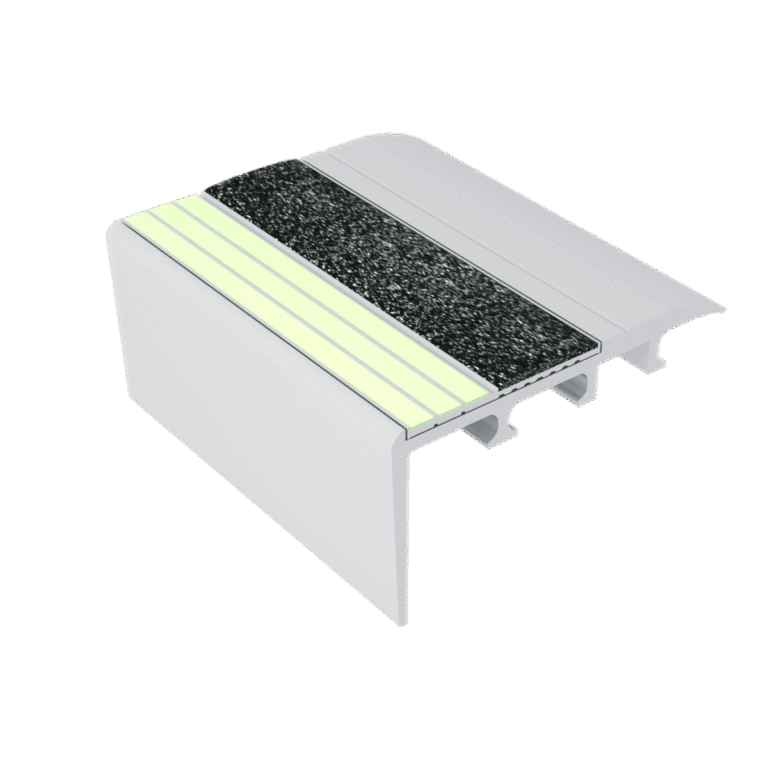 Kinesik Ecoglo C4-E20 Photoluminescent Carpet Stair Nosing with Black Anti-Slip Strip 2.7" (Sold in Linear Feet)