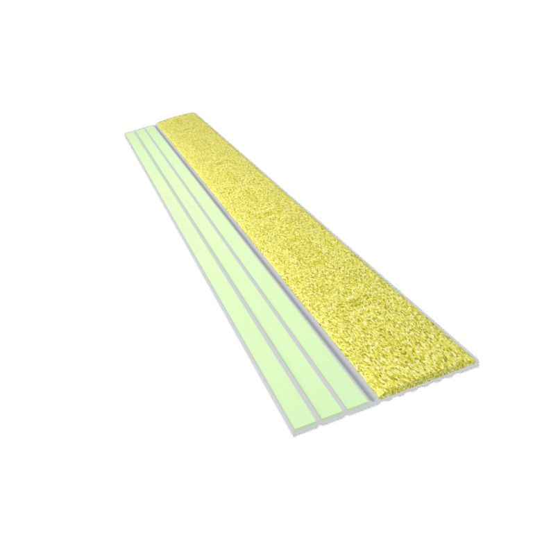 Kinesik Ecoglo E20 Photoluminescent Step Edge Contrast Strip with Yellow Anti-Slip Strip 1.5" (Sold in Linear Feet)