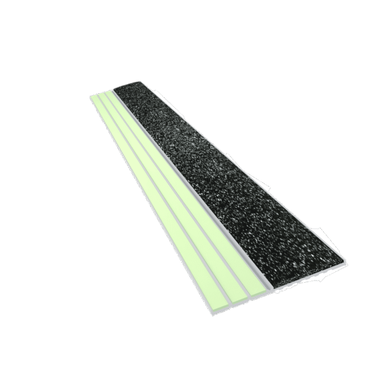 Kinesik Ecoglo E20 Photoluminescent Step Edge Contrast Strip with Black Anti-Slip Strip 1.5" (Sold in Linear Feet)