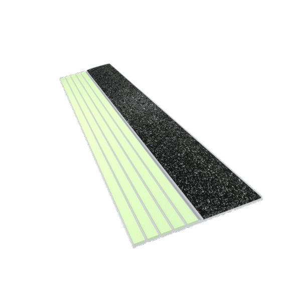 Kinesik Ecoglo E40 Photoluminescent Step Edge Contrast Strip with Black Anti-Slip Strip 2" (Sold in Linear Feet)