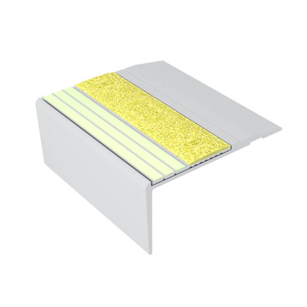 Kinesik Ecoglo F4-E20 Photoluminescent Flat Stair Nosing with Yellow Anti-Slip Strip 2.7" (Sold in Linear Feet)