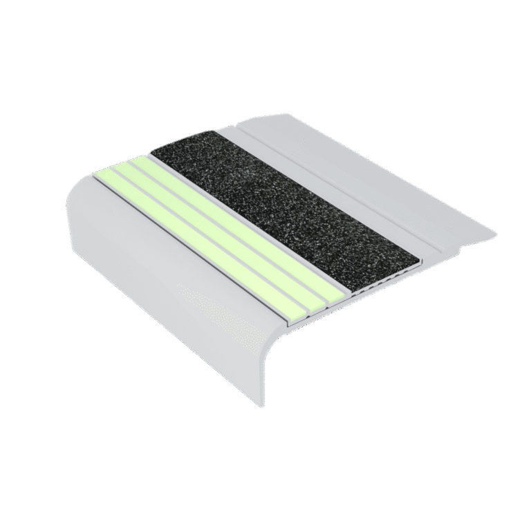 Kinesik Ecoglo F5-E20 Photoluminescent Flat Stair Nosing with Black Anti-Slip Strip 2.7" (Sold in Linear Feet)