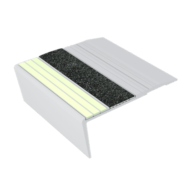 Kinesik Ecoglo F6-E20 Photoluminescent Flat Stair Nosing with Black Anti-Slip Strip 3.1" (Sold in Linear Feet)