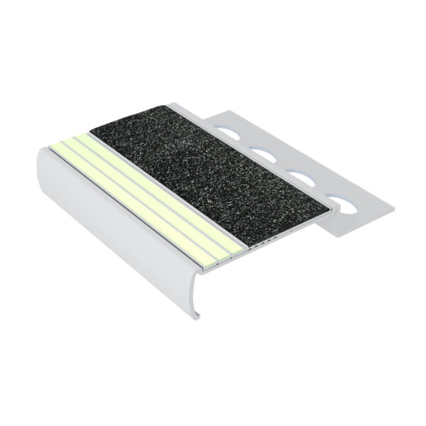 Kinesik Ecoglo M4.10-E30 Photoluminescent Tile Nosing with Anchoring Leg 10 mm and Black Anti-Slip Strip 2" x 8'
