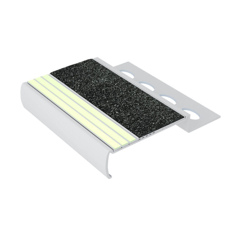 Kinesik Ecoglo M4.10-E30 Photoluminescent Tile Nosing with Anchoring Leg 10 mm and Black Anti-Slip Strip 2" x 8'