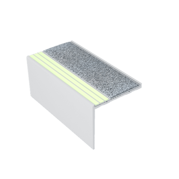 Kinesik Ecoglo RF7B-E30 Photoluminescent Flat Stair Nosing with Grey Anti-Slip Strips 2.19" (Sold in Linear Feet)