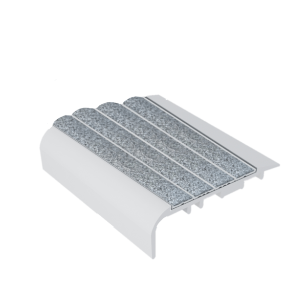 Kinesik Ecoglo C5B Carpet Accessibility Stair Nosing Aluminum Clear with N30 Grey Non-Slip Insert 2" (Sold in Linear Feet)