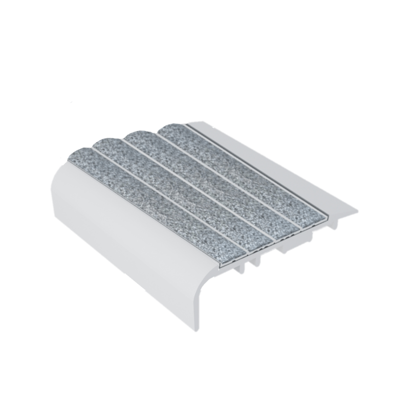 Kinesik Ecoglo C5B Carpet Accessibility Stair Nosing Aluminum Clear with N30 Grey Non-Slip Insert 2" (Sold in Linear Feet)