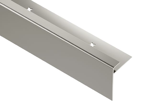 Schluter VINPRO-STEP-R Resilient Surface Stair-Nosing Profile with Elongated Reveal - Anodized Aluminum Brushed Nickel 3/16" (5 mm) x 8' 2-1/2"