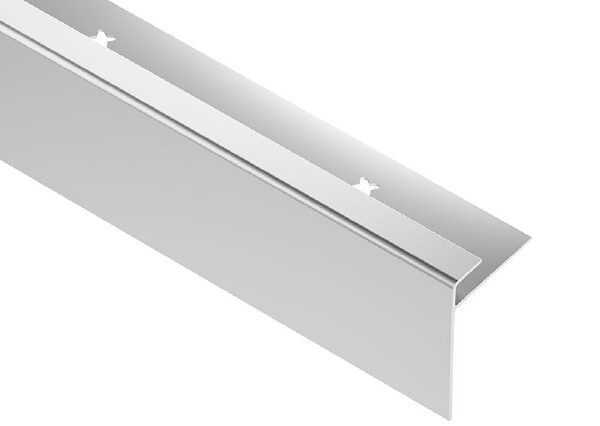 Schluter VINPRO-STEP-R Resilient Surface Stair-Nosing Profile with Elongated Reveal - Anodized Aluminum Brushed Chrome 5/32" (4 mm) x ' 2-1/2"