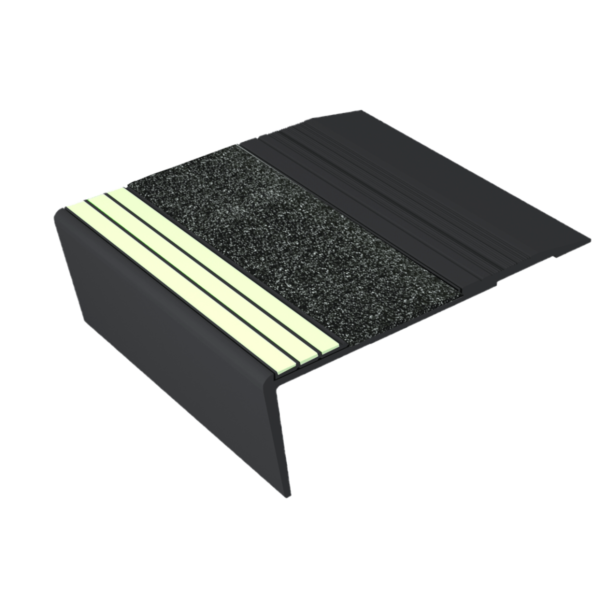 Kinesik Ecoglo F6B Flat Stair Nose Photoluminescent Aluminum F6B271 Black with Contrast Strips E3071 Black 2"