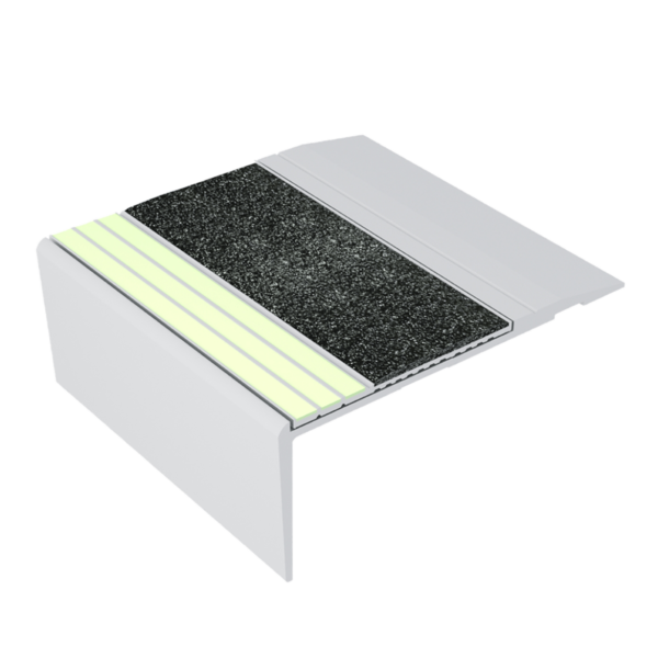 Kinesik Ecoglo F4B-E30 Flat Stair Nose Anodized Aluminum with Photoluminescent & Black Anti-Slip Strips 2-11/16" (Sold in Linear Feet)